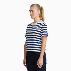 Junior's Short Sleeve Oversized Stripe Tee